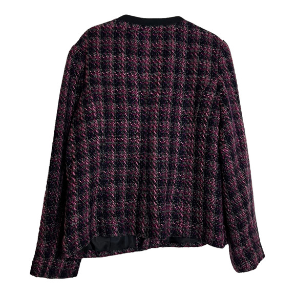 Croft & Barrow Womens Blazer Jacket Large Black Pink Nubby Open Front Tweed - Picture 3 of 6